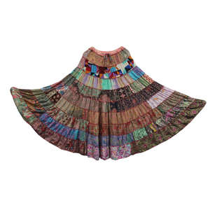 Falda Larga Boho de Chifón de Seda Reciclada para Mujer, Estampado Floral Bohemio, Corte en A, Cintura Elástica, Estilo Hippie, Patchwork - Product Image 1