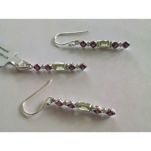 Shah Gems Women's Natural Peridot and <b>Garnet</b> Drop <b>Earrings</b> 925 Sterling Silver with Rose Gold Bezel Setting Geometric Pattern - Product Image 3