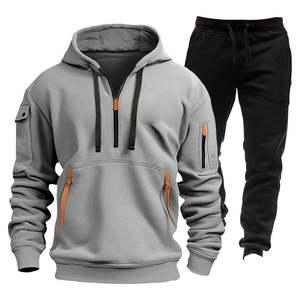 Vêtements de sport OEM deux pièces pour hommes, coupe ajustée, coupe-vent, sweat à capuche avec fermeture éclair, pantalon de survêtement imprimé lourd, vente en gros - Product Image 1