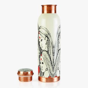 Botella impresa de cobre hecha a mano para bienestar Botella de agua de cobre impresa con motivo floral Botella de cobre impresa de lujo - Product Image 6