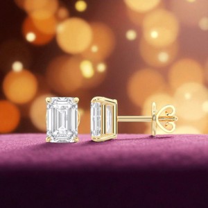4,00 CT F/VS Emerald-Cut Lab-Grown Diamond Juego de cuatro puntas Stud Pendiente Chapado en oro Plata de Ley 925 Unisex - Product Image 3