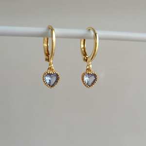 Mini Pendientes de Aro con Dije de Corazón de Aguamarina Azul, Plata de Ley 925, Chapado en Oro de 14K, Certificado IGI, Estilo Y2K, Lindos para Bodas y Fiestas - Product Image 1