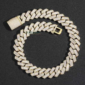 Men's Rhodium Plated 925 Silver <b>Statement</b> <b>Necklace</b> Baguette Cut Lab Grown Diamond Channel Setting Geometric Link Chain Hiphop - Product Image 4