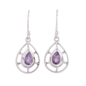 Best Quality 925 <b>Sterling</b> <b>Silver</b> Faceted Amethyst Droplet Dangle <b>Earrings</b> India Handmade Hook <b>Earring</b> Wholesale Jewelry - Product Image 1