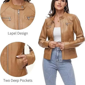 Fahsyee, chaquetas de cuero con cremallera para mujer, prendas de vestir para motociclista, abrigo de manga Regular para motocicleta, piel sintética no tejida, Otoño Invierno - Product Image 1