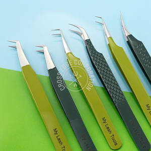 Pinzas de pestañas con punta de fibra de 45 y 90 grados, pinzas para extensiones de pestañas curvas, pinzas de Aplicación de pestañas Mega VOLUMEN DE ACERO INOXIDABLE - Product Image 5