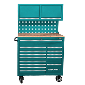 Carrello Portautensili Industriale PHIXWELL Personalizzabile con Piano in <span class=keywords><strong>Legno</strong></span>, Supporto OEM, Cassetta degli <span class=keywords><strong>Attrezzi</strong></span> con Armadietto Superiore e Pannello Posteriore - Product Image 2