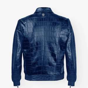 Veste pour homme en cuir de mouton, prix de gros faible MOQ, veste en cuir de crocodile véritable faite à la main pour homme, col montant élégant, OEM - Product Image 2