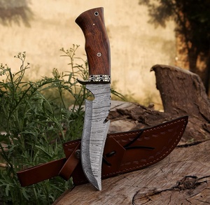 Couteau de chasse en acier Damas fait à la main avec manche en bois de rose avec combinaison en laiton et étui en cuir fin cadeau pour elle - Product Image 4