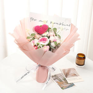 Crochet Large Flowers Handmade Wool Knitted Rose Immortal Flower <b>Artificial</b> <b>Bouquet</b> Mother's Day Valentine's Day - Product Image 1
