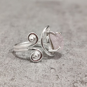 Bijoux en pierre brute Bague pour femme Quartz rose naturel Pierre précieuse Avril Pierre de naissance Designer Bijoux de Noël Bague en argent sterling 925 - Product Image 3