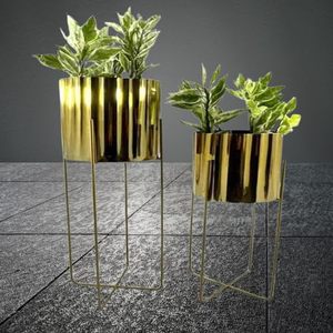 เครื่องปลูกต้นไม้โลหะเคลือบสีทองมันวาวใช้ในร่มและกลางแจ้งอุปกรณ์ตกแต่งพื้นสวนสำหรับตกแต่งบ้าน - Product Image 4