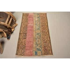 Vintage Turkish <b>Rug</b> 2.5x4.1ft Brown Blue <b>Flat</b> Weave Wool Patchwork Pattern for Living Room Hallway Decorations Latex Backing - Product Image 1