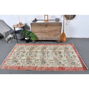 Alfombra turca Vintage Beige rojo 3,8 X 6.6ft área grande diseño de retazos de lana para pasillo dormitorio látex habitación perfecta alfombra de noche - Product Image 1