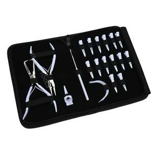 Professional White Micro Bead Hair Extension <b>Tools</b> with Pliers Bead Opener Closer Curved Needles Threader & Duckbill Clips - Product Image 1