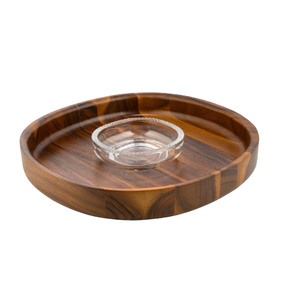 Bol à chips et à trempette en bois d'acacia en forme de fleur, assiette de haute qualité et durable pour servir des chips et des collations avec des trempettes - Product Image 6