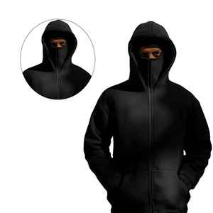 wholesale <b>drop</b> shoulder vintage black hooded clothing manufacturer sweater custom <b>acid</b> wash full face zip up men's Ninja hoodie - Product Image 5