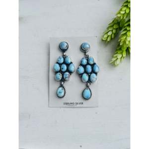Running Brave Golden Hills Turquoise Sterling Silver Drop <b>Earrings</b> Geometric Cluster <b>Post</b> Dangle Jewelry for Women - Product Image 1