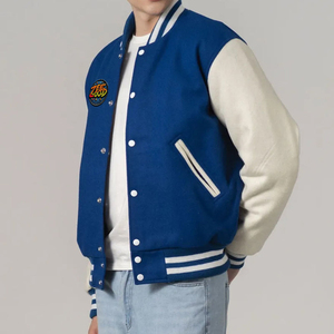 Veste d'hiver Letterman en laine pour homme avec col de baseball brodé personnalisable coupe-vent en toile Logo avant Position - Product Image 2