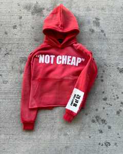 Crop Screen Print Acid Wash Vintage Hoodie Men's Washed Hoodie 100% Cotton Custom Drop Shoulder Red Hoodies - Product Image 2