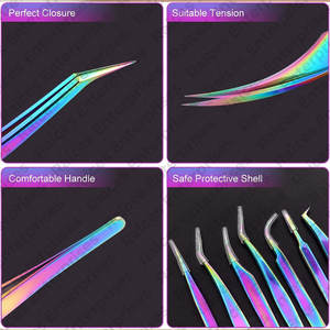 ชุดแหนบต่อขนตาแบบโค้งทำจากโรงงานใช้ซ้ำได้ชุดทำมือพิมพ์โลโก้แบบกำหนดเองสำหรับแหนบขนตาปลายโค้ง - Product Image 4