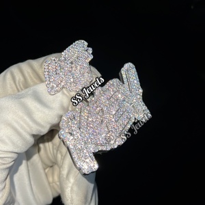 จี้เพชรสองชั้น VVS Moissanite หรูหราจำนวน925สร้อยคอเครื่องประดับฮิปฮอปสีเงินที่กำหนดเอง - Product Image 6