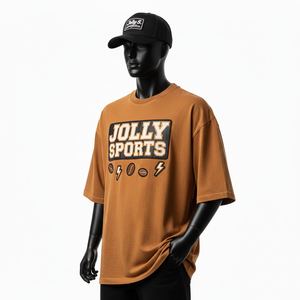 T-shirt ample pour homme, qualité supérieure, jersey de coton 220 GSM, texture lisse, marron, coupe ample, imprimé en relief - Product Image 4