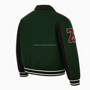 Veste universitaire en laine mélangée 480 GSM vert foncé panneaux noirs Logo personnalisé Patch en chenille veste universitaire de style lycée pour hommes - Product Image 4