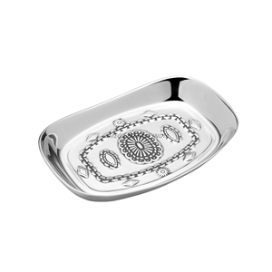 Plateau de service rectangulaire en argent haut de gamme avec motif élégant et finition polie idéal pour les réceptions élégantes à la maison - Product Image 1
