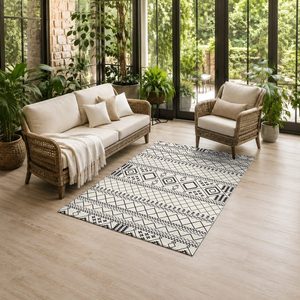 Tapis de salon en chenille antidérapant, imprimé numérique, style ethnique Kilim, gris argenté, lavable en machine, vente en gros - RUGS DEPOT LXDP-0683 - Product Image 6
