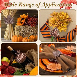Anneaux de serviette en fonte en forme de feuille |   Ensemble de 6 porte-serviettes réutilisables en forme de feuille d'érable pour la décoration de table, les fêtes, les dîners, les rassemblements familiaux et l'automne - Product Image 6