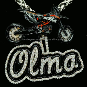 Plata de Ley 925 esmalte negro personalizado 3D bicicleta fianza Hip Hop Bling letra colgante Pass Diamond Tester Iced Out colgante hombres - Product Image 1