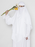 Nouvelle arrivée, robe musulmane modeste, abaya islamique blanche de luxe en polyester, imprimé gaufré, sans manches, coupe ample, pour femmes adultes