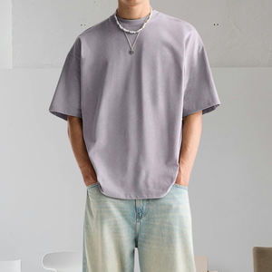 Marque De Luxe T-Shirt Hommes Haute Qualité Street Clothing Solide Hommes T-shirt Surdimensionné-Gris Cendré - Product Image 5