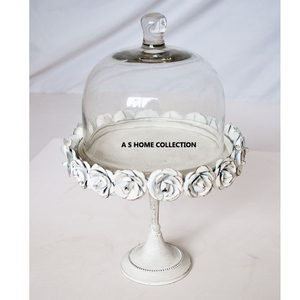 <b>Glass</b> Lid <b>Dome</b> Metal Brass Flower Shape Decorative Golden Color Birthday Decoration <b>Cake</b> Stand - Product Image 6