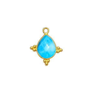 Dije de Turquesa con Bisel de Lujo, Plata de Ley Chapada en Oro, Hecho a Mano, Conector para Fabricación de Joyería - Product Image 1