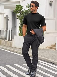 Nueva ropa de calle, camiseta negra de gran tamaño con hombros caídos, camisetas transpirables de cuello simulado de doble capa Vintage Boxy para hombre - Product Image 4