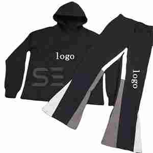 Fabricants Ensembles de pantalons de survêtement deux pièces personnalisés Ensemble de survêtements pour hommes Sweats à capuche et pantalons évasés - Product Image 1