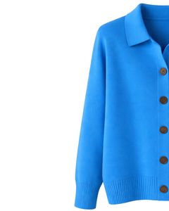 <b>Women</b> <b>Navy</b> <b>Blue</b> V Neck Knit Sweater Long Sleeve Loose Fit Soft Winter Pullover Casual Elegant Daily Wear Top For <b>Women</b> Trend - Product Image 3