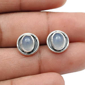 Los pendientes de plata de ley 925 a la moda vienen con pendientes de tuerca de piedras preciosas de Calcedonia Natural, la mejor joyería Bohemia para regalo - Product Image 3