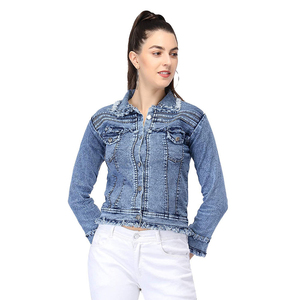 Chaqueta vaquera con logotipo personalizado para mujer, elegante chaqueta vaquera azul para mujer, conjuntos de chaqueta vaquera para mujer, fabricante - Product Image 1