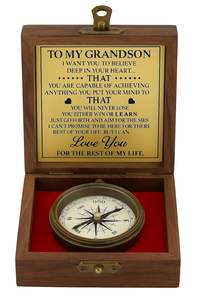 เข็มทิศโบราณทองเหลืองแบบพกพาพร้อมกล่องไม้สลักข้อความรัก  รับผลิตตามแบบ OEM/ODM - Product Image 6