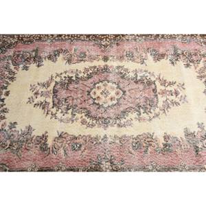 Tapis turc vintage de grande surface de 3.7x6.7 pieds, motif rectangle classique, motif abstrait patchwork, tapis de chambre en latex de laine beige rose - Product Image 5