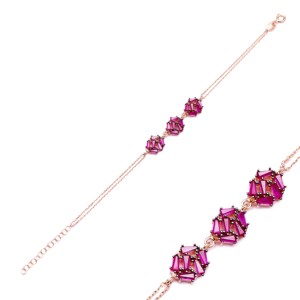 Ruby Stone Baguette Design Minimal Design Bracelet Made in Turkey Handmade Wholesale 925 Sterling <b>Silver</b> Fine Jewelry - Product Image 1