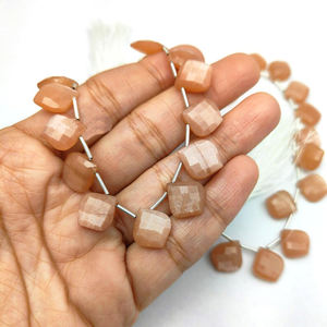 Peach <b>Moonstone</b> Faceted Gemstone Beaded Strand Cushion Shape 8 Inch Long Loose Beads for Making Jewelry Accessories - Product Image 3