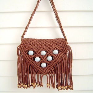 Bolso de Hombro de Macramé Tejido a Mano con Flecos de Cuentas de Seda, Bolso Cruzado Anudado, Duradero, Plegable, al por Mayor - Product Image 1