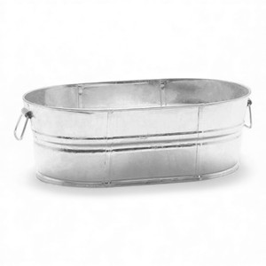 Bañera Ovalada de Metal Galvanizado con Asas de Madera, Contenedor Rústico Estilo Granja para Almacenamiento de Plantas y Decoración - Product Image 6