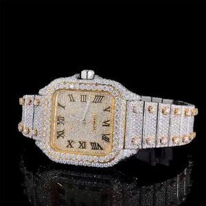 <strong>Automatic</strong> Yellow and White Luxury Roman Number <strong>Swiss</strong> Style <strong>Movement</strong> Personalized Custom Moissanite Watch