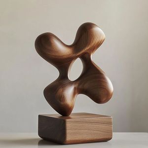 Sculpture de table en bois artisanale moderne pour la décoration de la maison haut de gamme, couleur et logo personnalisables - Product Image 3