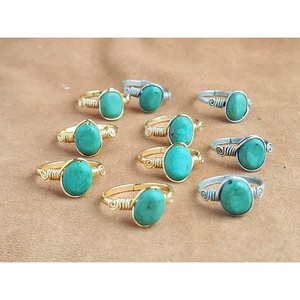 <b>Boho</b> Style Gold and Silver Plated Fashion <b>Rings</b> with Vibrant Turquoise Stones for Resale - Product Image 1